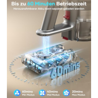 ZCAISH Akumulátorový vysavač, 45000Pa 550W 60 min. bezdrátový vysavač s chytrým displejem, vysavač s nabíjením na stěně a kartáč